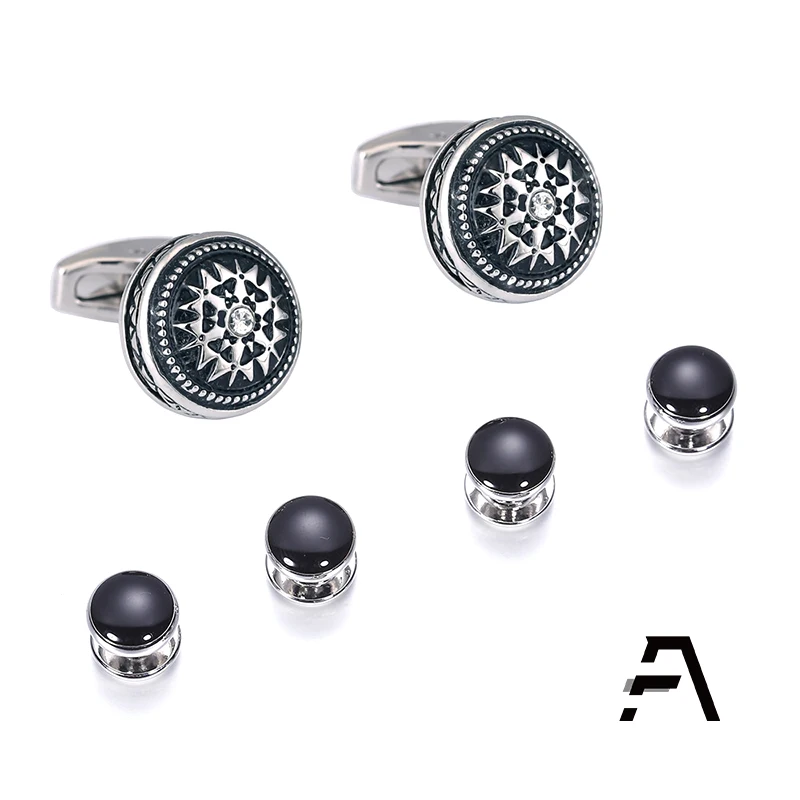 Black  shell Cufflinks and Shirt Stud Set For Men