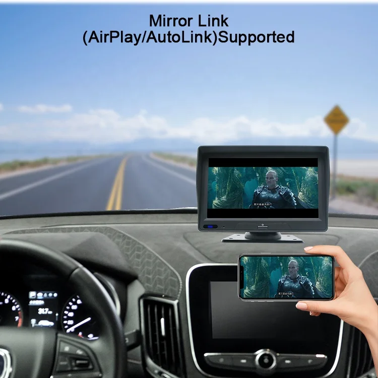 7 Inch Touch Screen Car Portable Wireless Carplay Wired Android Auto Tablet Car Video Multimedia System Dual Lens Dash Cam
