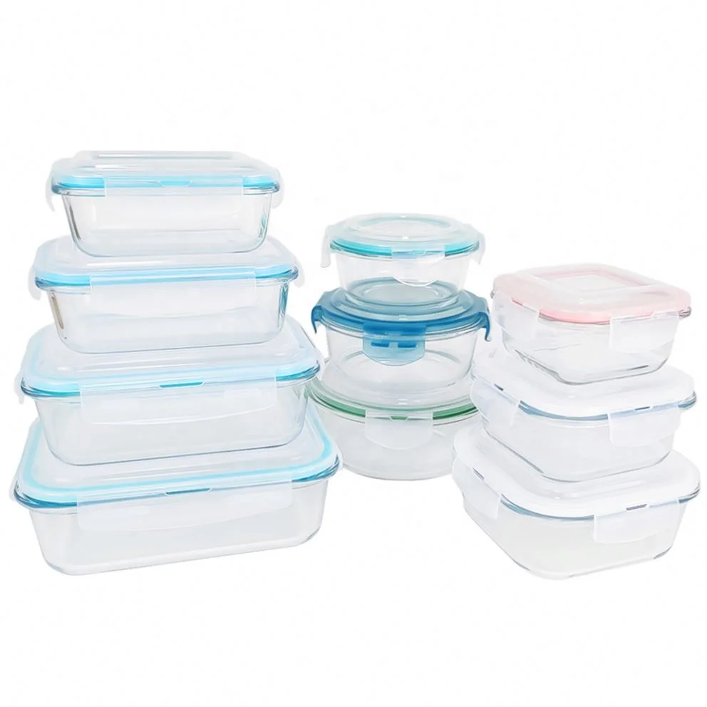 2021 Eco Friendly Airtight Large Glass Meal Prep Containers High Borosilicate Glass Food Containers Storage Set
