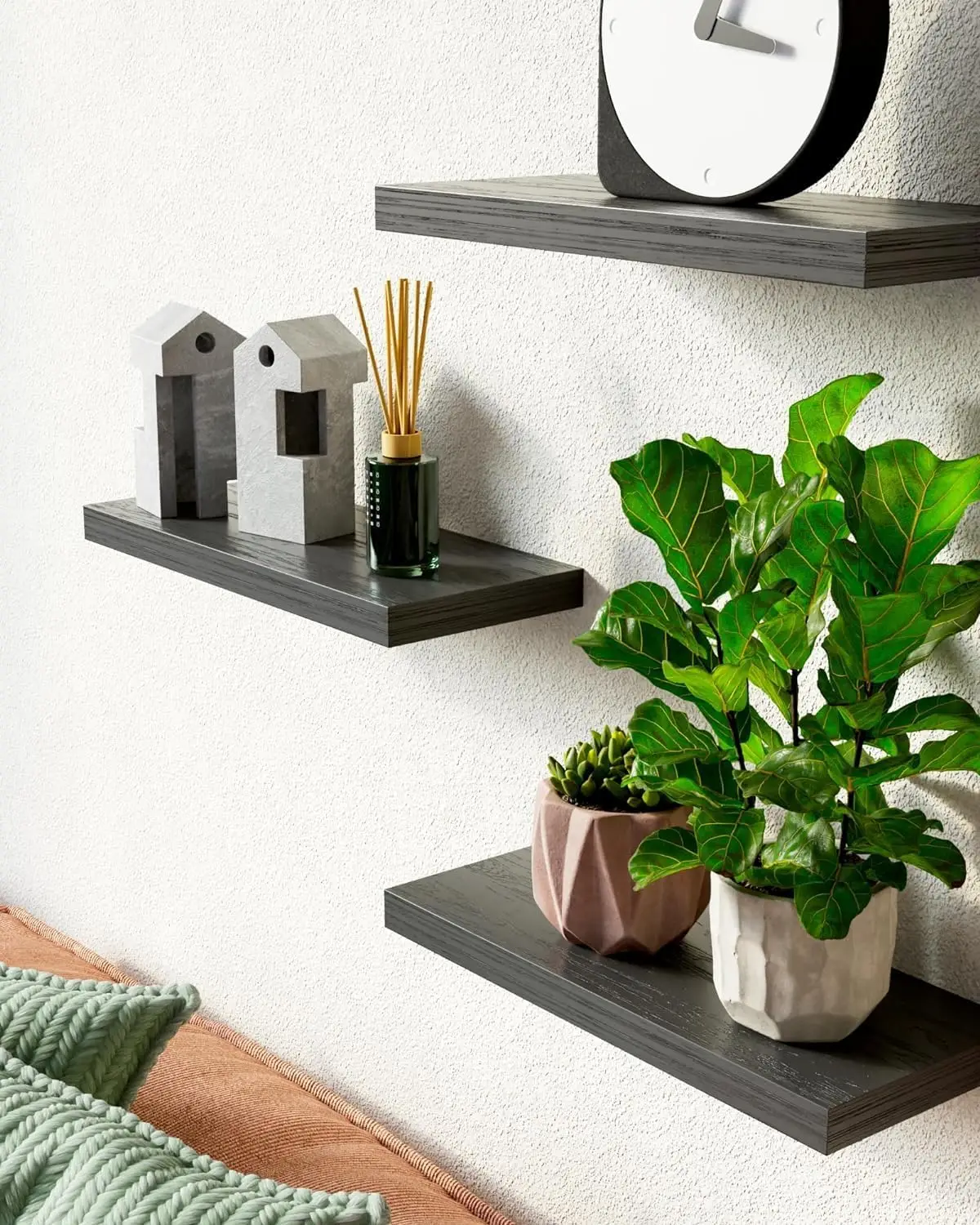 Set Of 3, 16In Black 22Lbs Capacity Mdf Floating Shelves Small Hanging Shelf For Books storage room