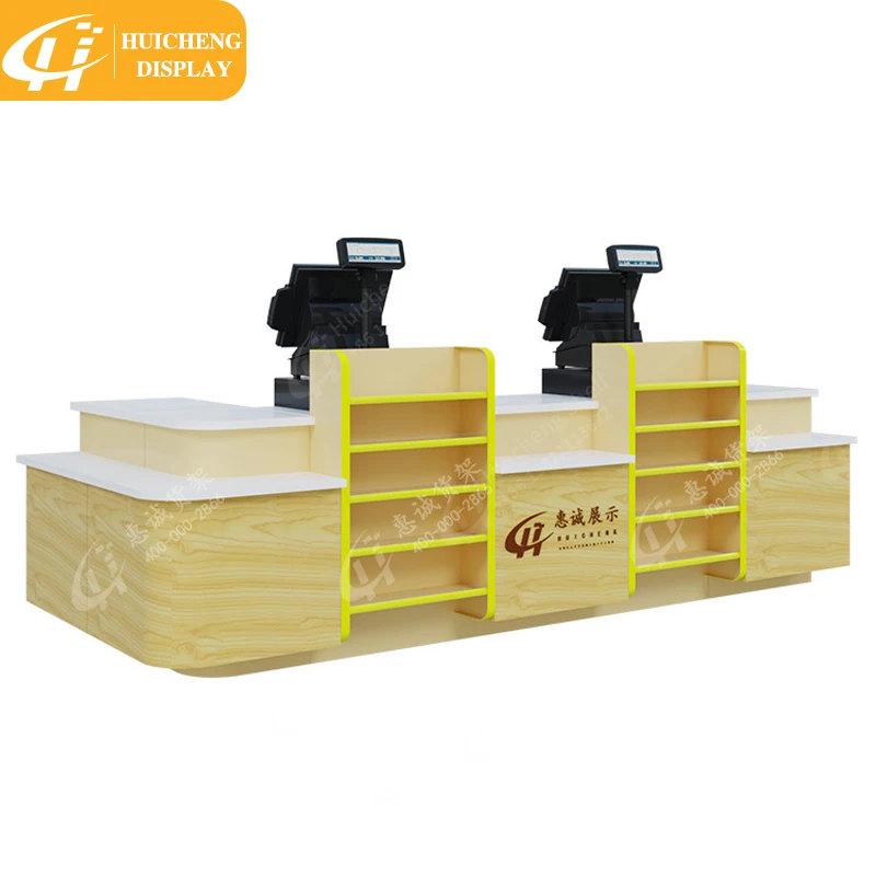 Chain shop frond desk standing wooden counter table boutique cashier counter