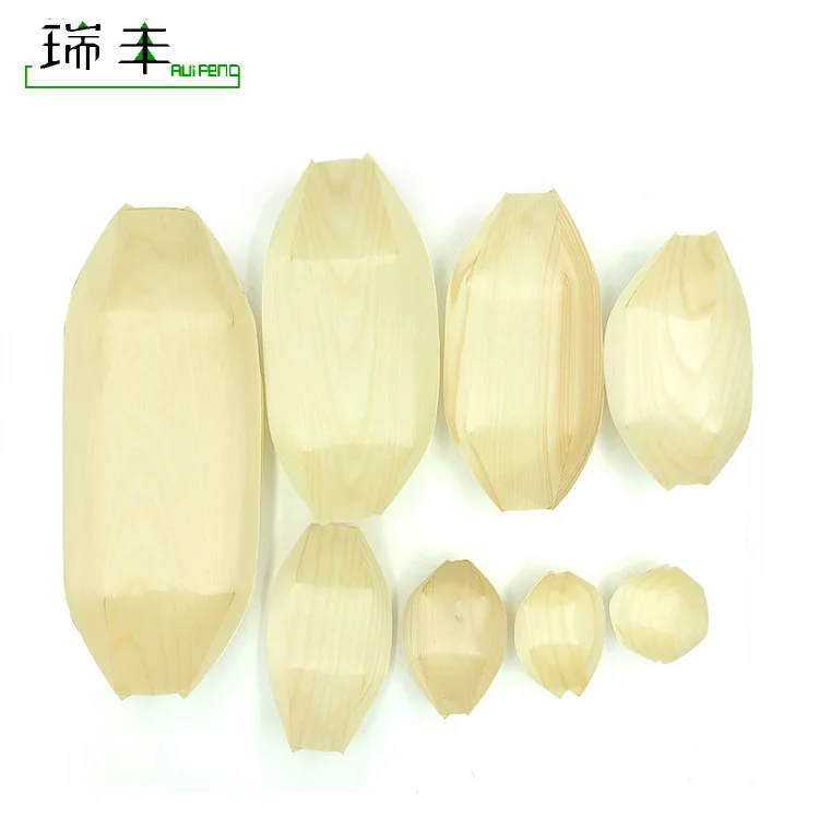 Food Grade disposable restaurant Pine Wood Sushi Boat Serving Tray