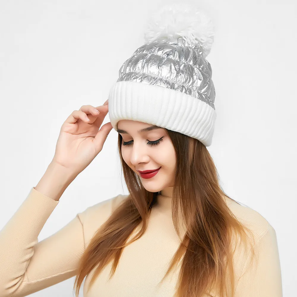 New Arrival Puffer Winter Warm Beanie Hats Knitted Thicken Acrylic Pompom Hats for Women Girls