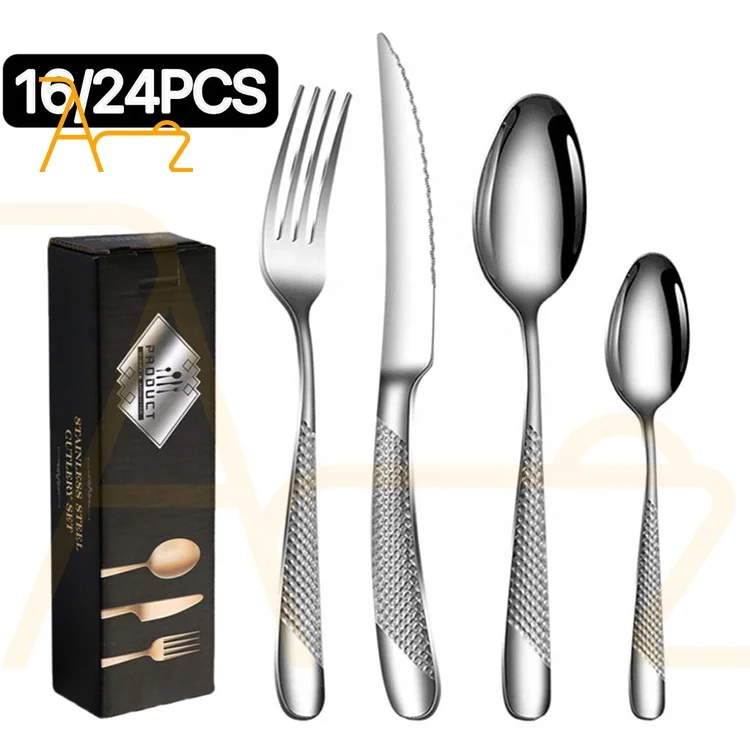 Wholesale Bulk Luxury Silver Flatware Set Spoons Forks and Knife Stainless Steel Cutlery For Restaurant Hotel