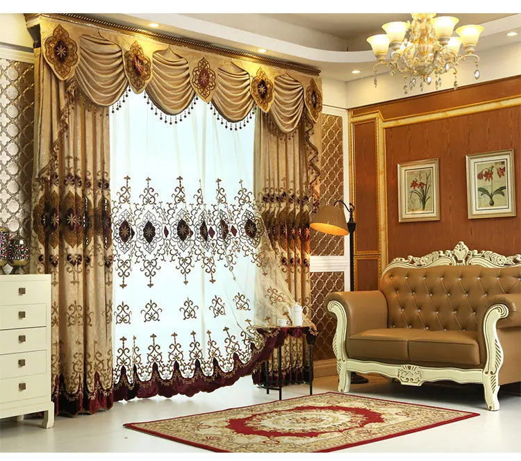 2021 Latest Luxury Curtain Embroidery Customized Curtain Fabric,Europe Ready Made Cortina,Window Curtains For The Living Room