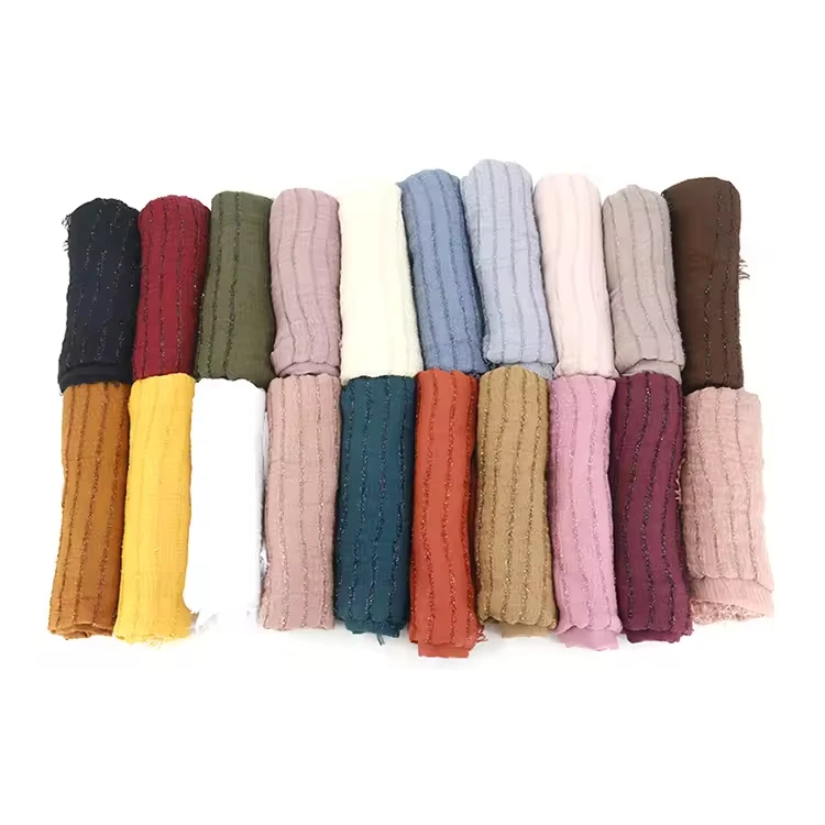 2021 Instant Islamic Muslim Crinkle Plain Soft Long Scarf Styl Rob Crepe Cotton Women Hijabs Shawls