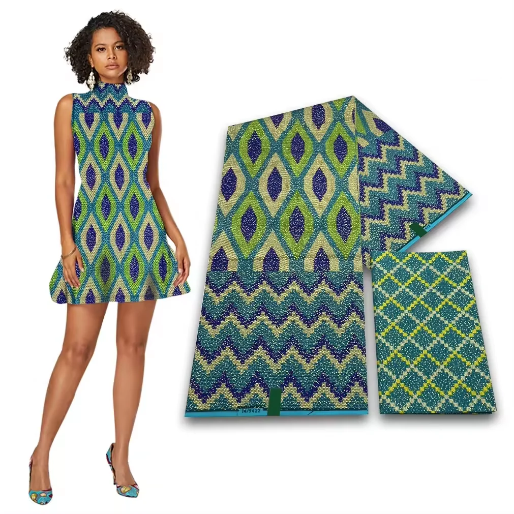 2024  New Arrive 2+4 yards hot sale Kente 100% Cotton african ankara golden wax fabrics for Dress