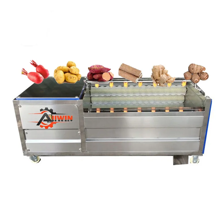 Automatic Cassava Peeler Brush Ginger Cleaning Machine with Cover Orange Washing Machine Potato Peeling Machine