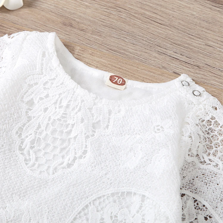 Fast Delivery Spring And Summer 2 Years Baby Girl Clothes White Butterfly Sleeve Top+Lace Denim Shorts 2Pcs Girl Clothing Set
