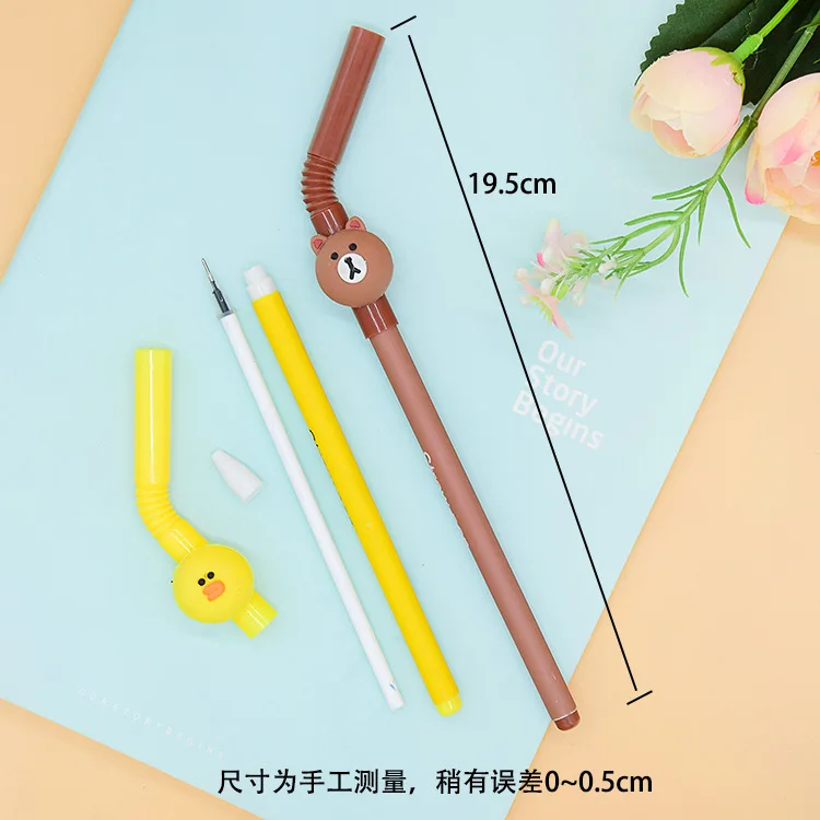 Creative Cartoon Straw Shape Cute Gel Pen Student Retractable Gel Pen 0.5mm Black Ink