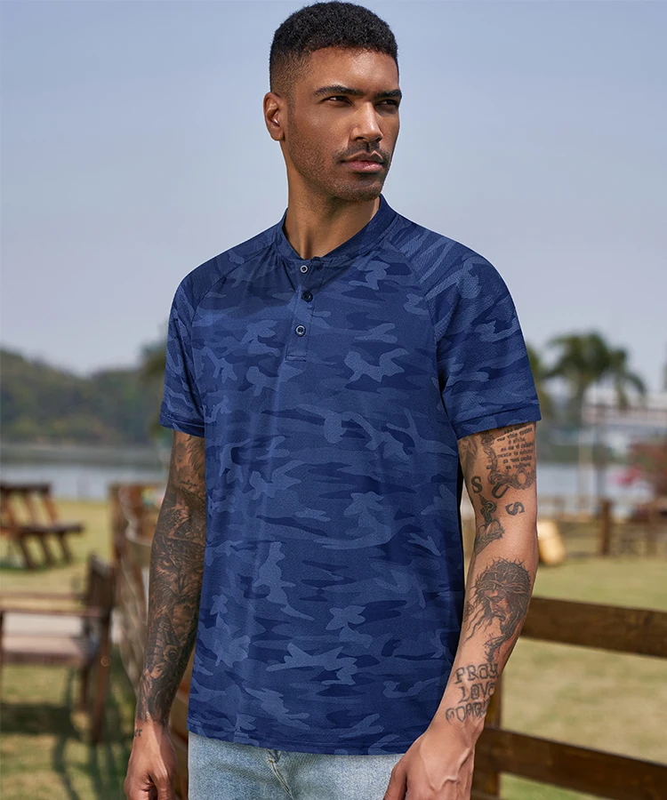 Men blade collar golf polo shirts UPF 50+ sun protection camouflage printing light weight quick dry tshirt  Camo Tops Hot Sale