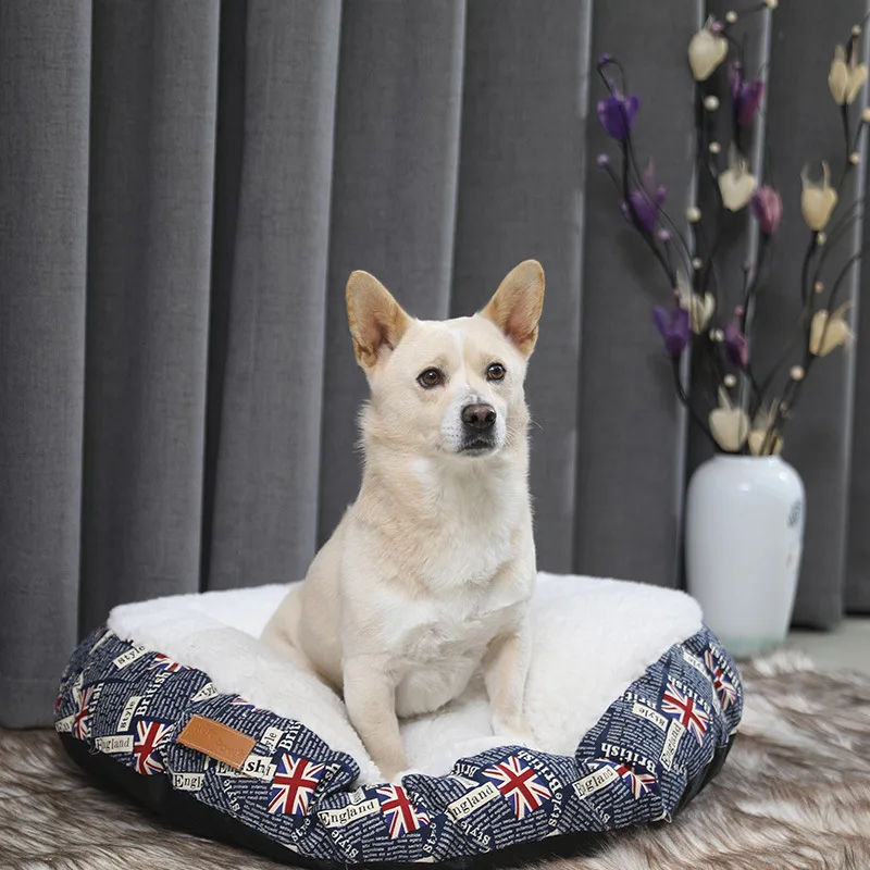 Explosive Model Luxury Pet Beds Size Small Cat Litter Simple Striped Round Plush Pet Bed Comfortable Lambswool Dog Mat Dog House
