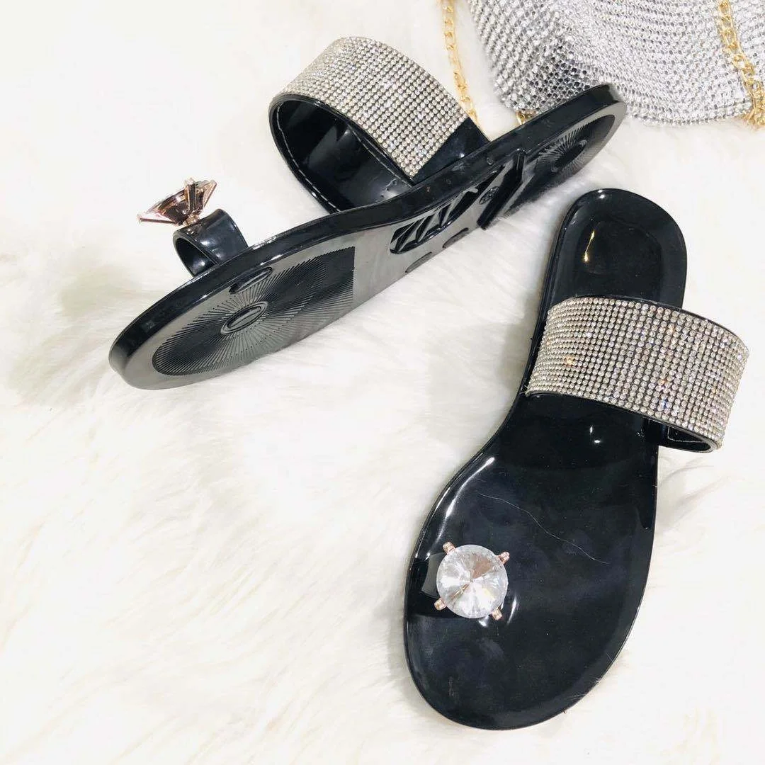 
Ladies Beach Slides Slippers Women Footwear Diamond Shining Sparkle Flat Transparent Slides Jelly sandals 