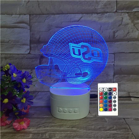NFL team football helmet designs led 3d optical lamp wireress rechargeable bluetooth speaker lamp with remote