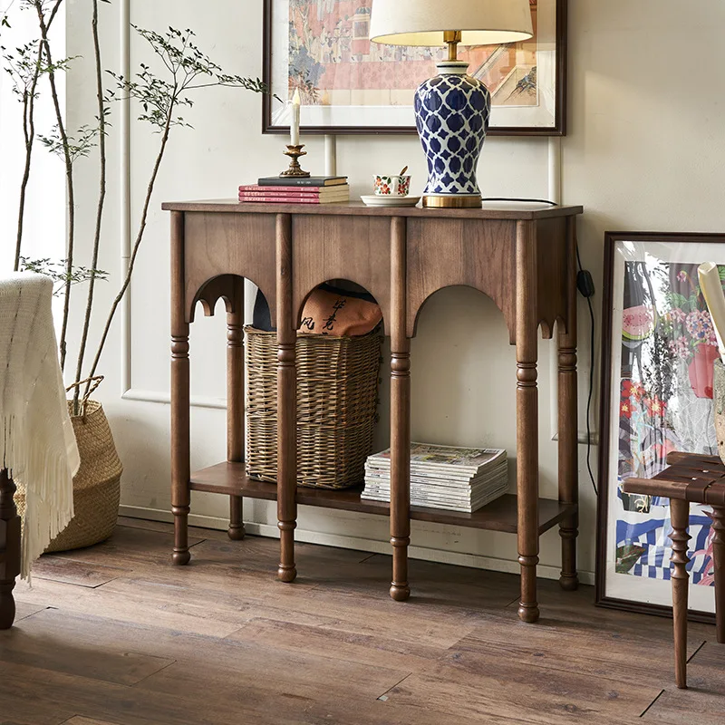 Retro porch table narrow porch table American style middle-aged living room solid wood side cabinet storage cabinet side