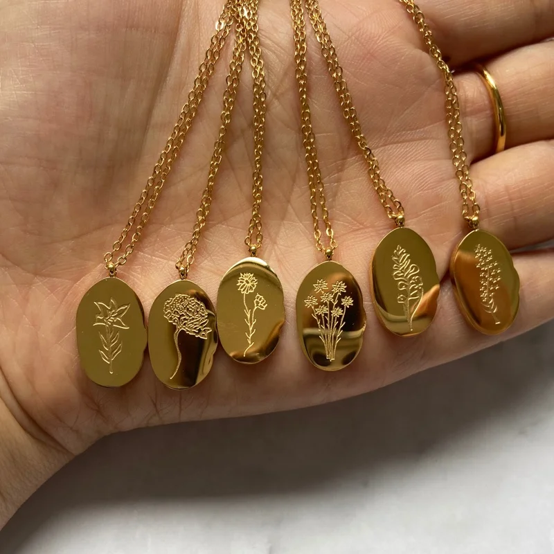  Оптовая Продажа Модные месяц цветок дизайн 18K позолоченные 12 камень кулон ожерелье ювелирные изделия из нержавеющей