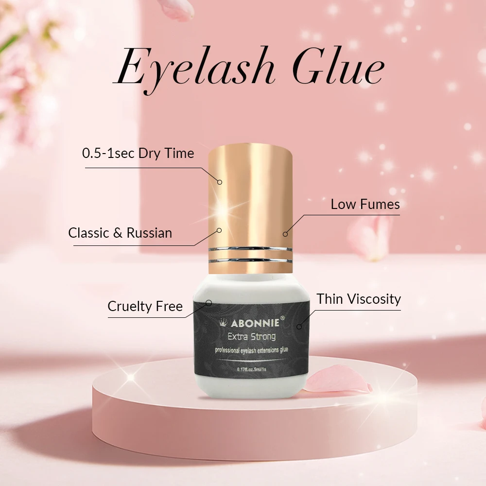 Abonnie wholesale las extension glue adhesive 0.5 sec 1sec dry oil resistant latex free adhesive custom glue eyelash extension
