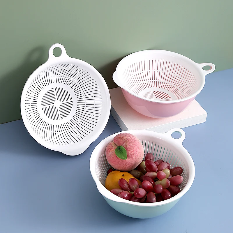 High Quality Wash Drain Basket Home Double Layer Washing Bowl Kitchen Plastic Strainer Vegetables Fruit Storage Basket