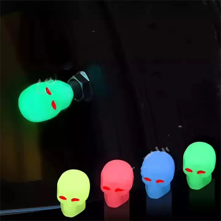 RTS 4PCS Luminous Tire Valve Cap Universal Valve Glowing Dust-proof Tyre Stem Skull Covers For Auto Accessories