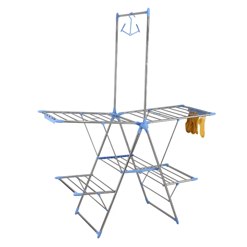 Factory Price Stainless Steel Foldable Clothes Hanger Rack Stand Coat & Clothing Drying Rack Metal Laundry Airer for Storage