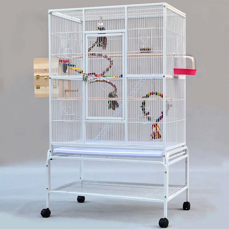 Bird Cage with Rolling Stand Storage Shelf Wood Perch and Food Container Gaosheng Iron Pet Cages, Carriers & Houses Bird Living