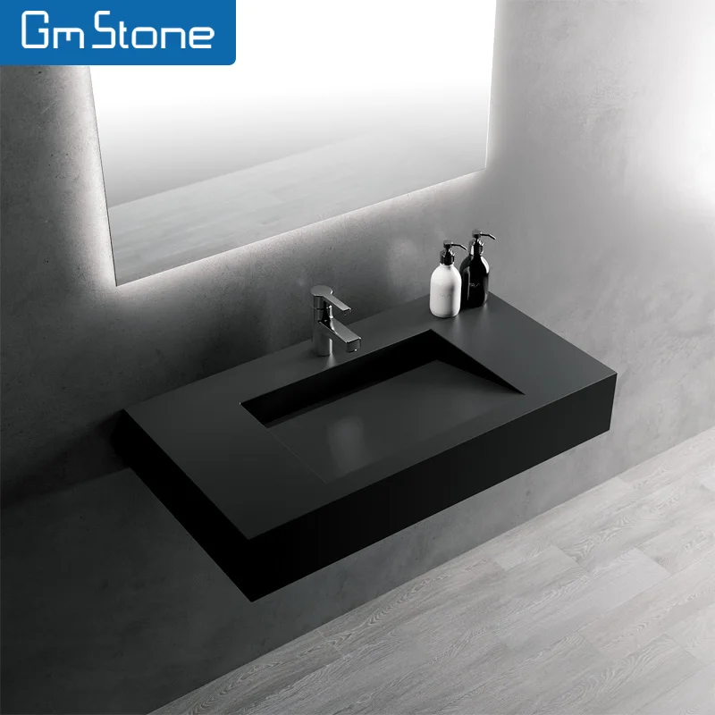 GM rectangular basin sink Modern bathroom Resin Solid surface basin bathroom wash basin with mirror cabinet