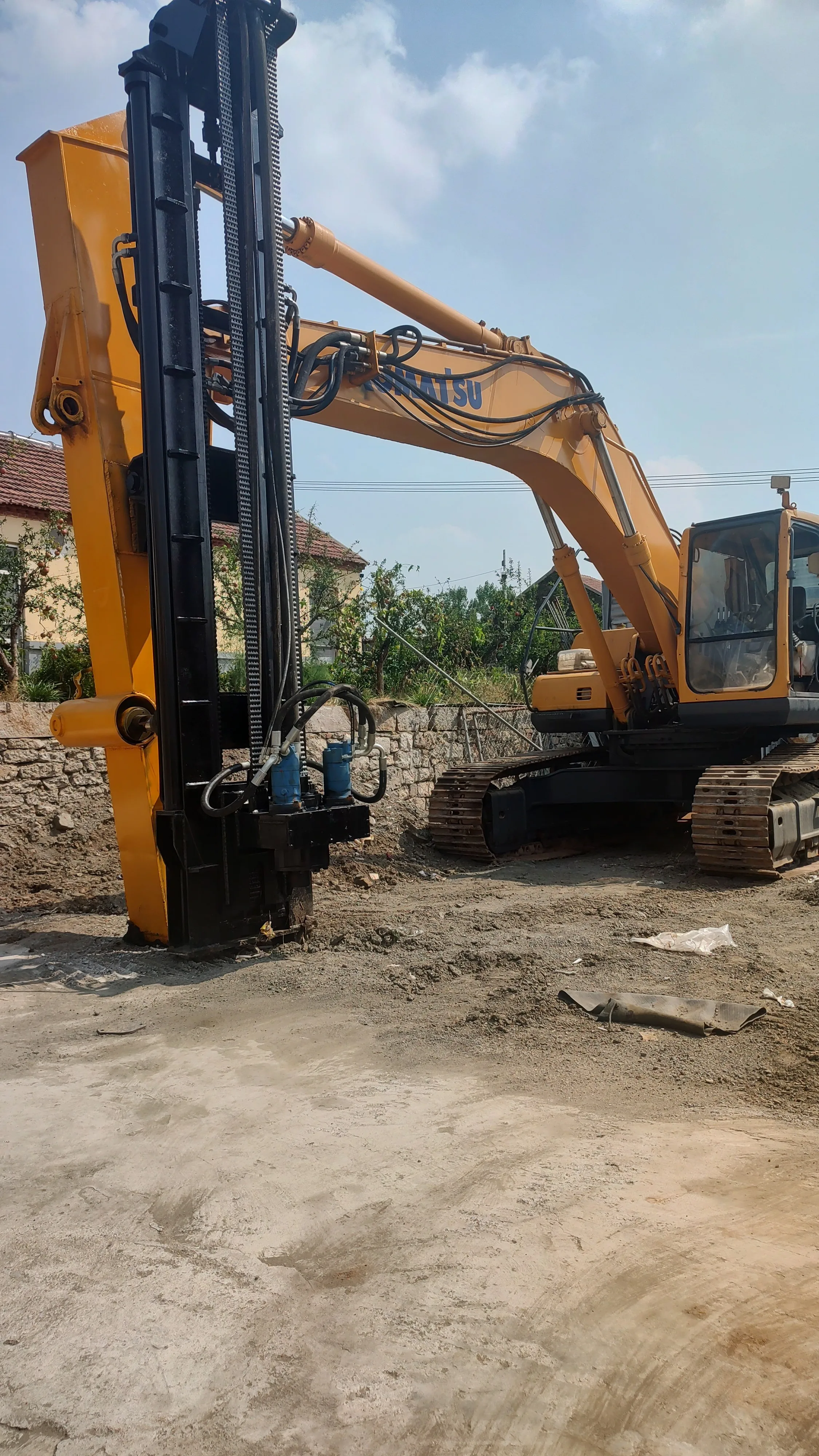 Hydraulic excavator mounted rock drilling rig for hard rock borehole mining drilling and foundation construction usage