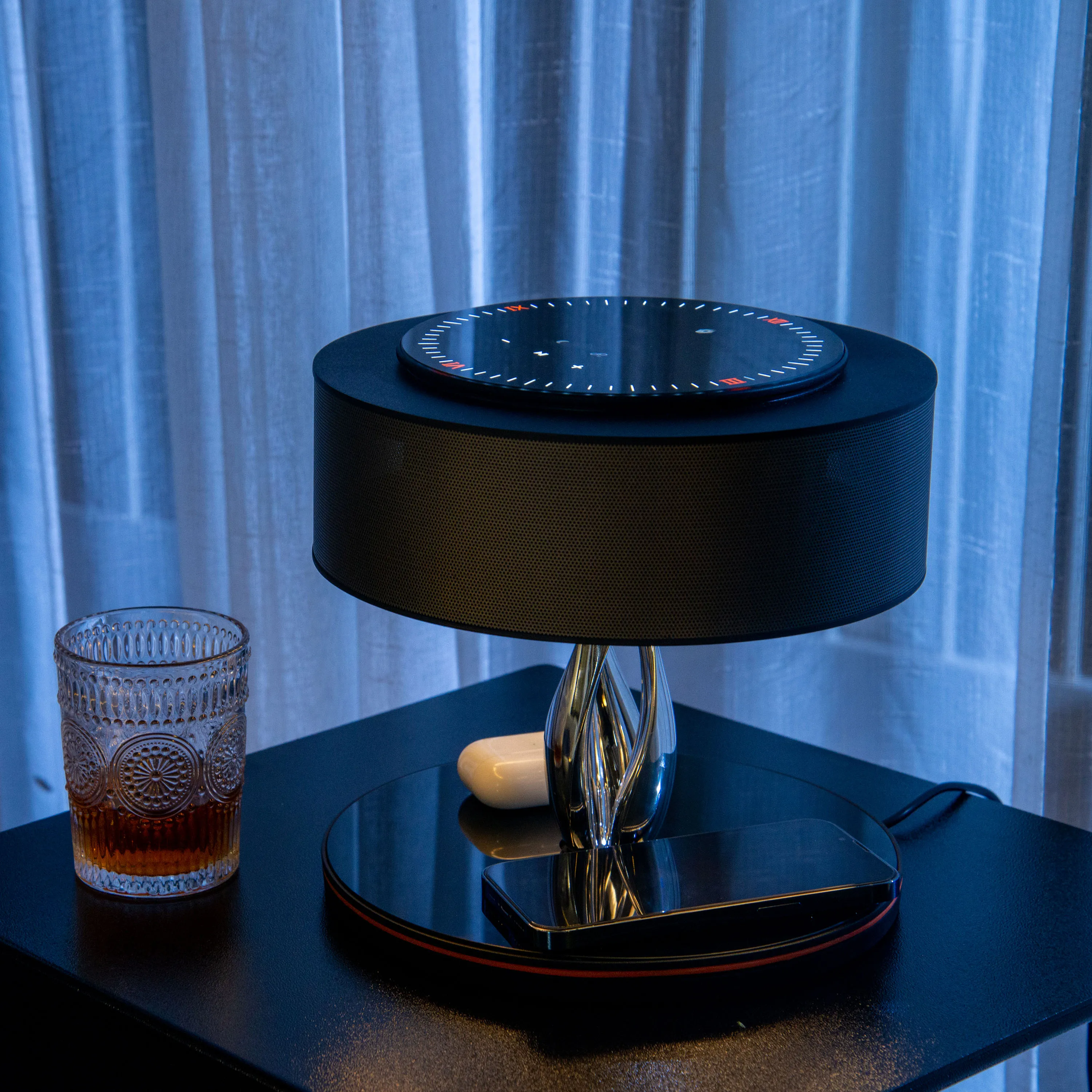 Bedside Lamp with TWS Bt Speaker and 10W Wireless Charger, Night Lamp Ambient Lamp with Digital Clock, Stepless Dimming