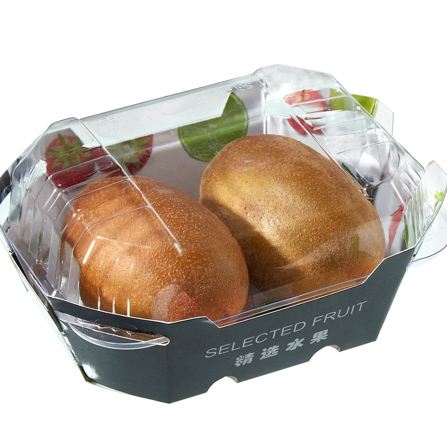 250g Disposable cardboard Tray Plastic Lid Kiwi Fruit Packaging container Fresh Fruit Take Away Paper fruit Box