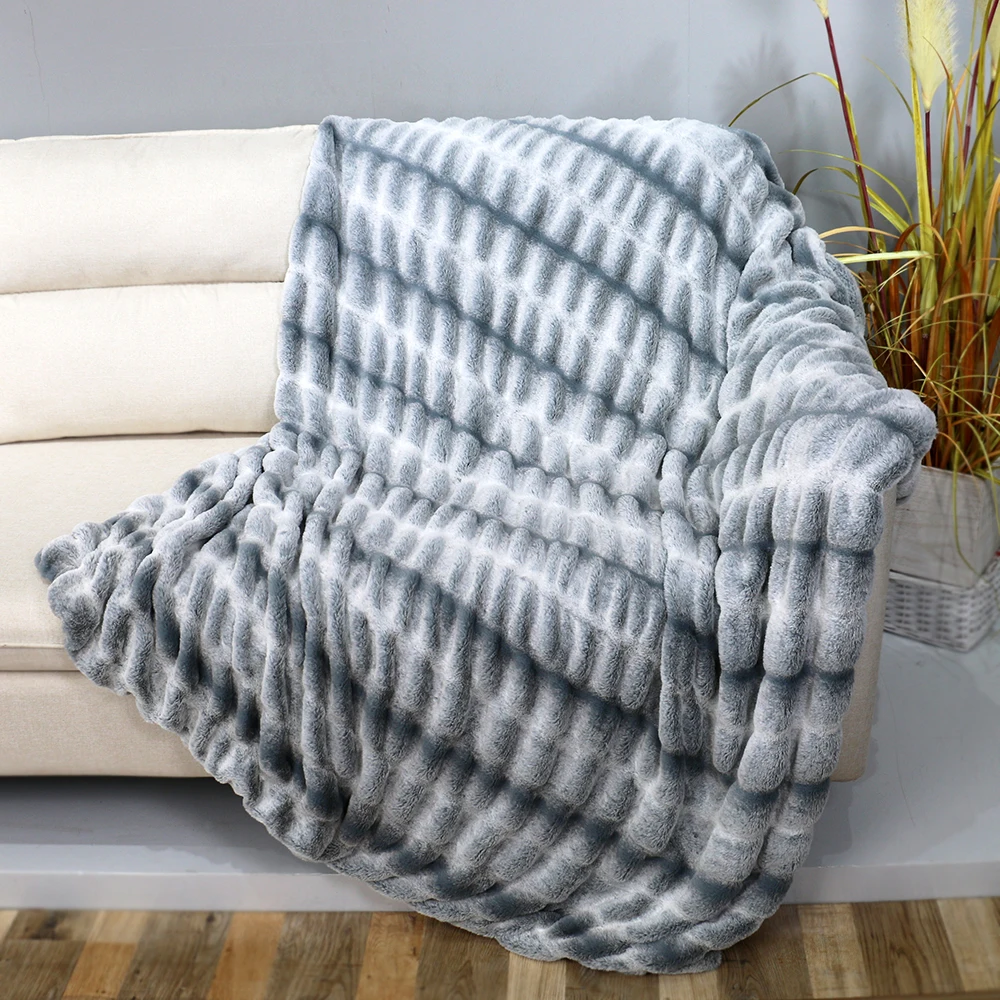
Custom Size Fluffy Cozy Elastic Rabbit Fur Blanket Super Soft Spandex Faux Fur Throw Blankets 