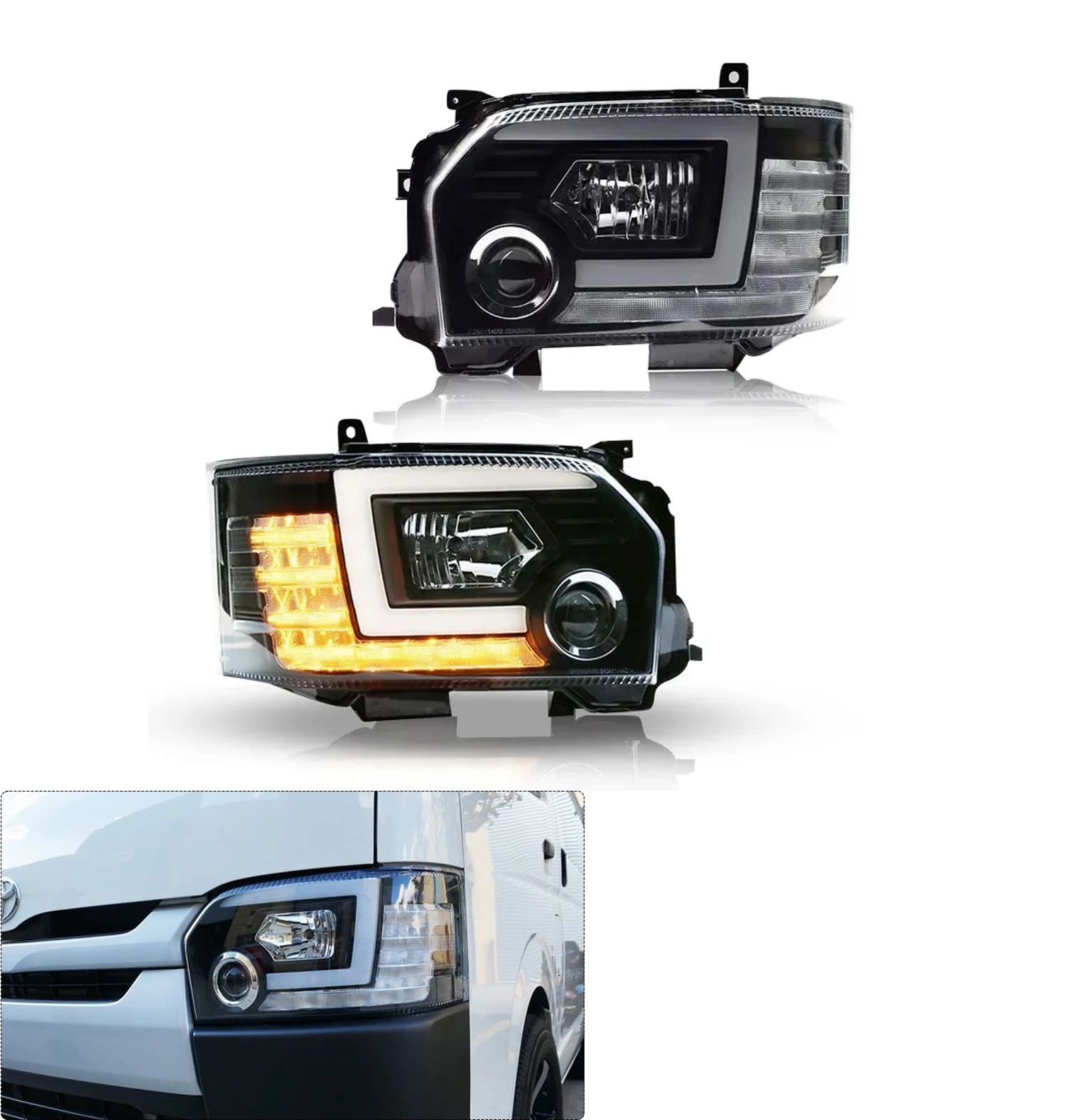Фары для Toyota Hiace 2005-2018 светодиодные фары Динамическая сборка указателя поворота Авто Передние аксессуары