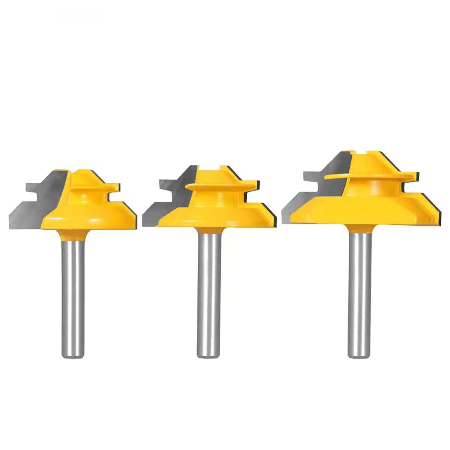 PEXMIENTAS 3pcs 1/4 inch solid carbide 45 degree lock miter router bit glue joint cnc router bits for woodworking