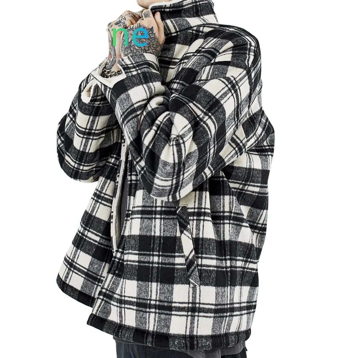 2021Fashion brand plaid pattern lambkin thick cotton jacket jacket long sleeves black and white plaid men autumn winte