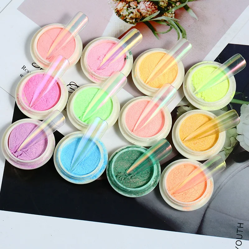FEISHI Factory Popular Mica Nail Pigment Rainbow Aurora powder magic mirror chrome powder for nail