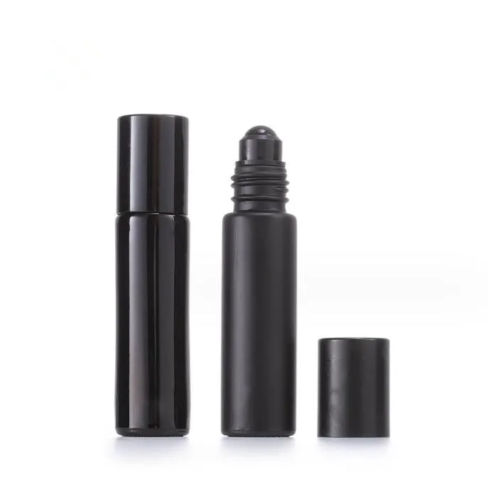10ml shiny matte black glass roll on bottle for cosmetic essential oil with gemstone obsidian roller