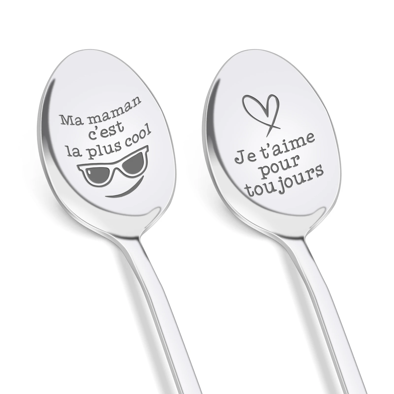 French birthday gift Presents Stainless Steel personal spoon set custom engraved dessert spoon