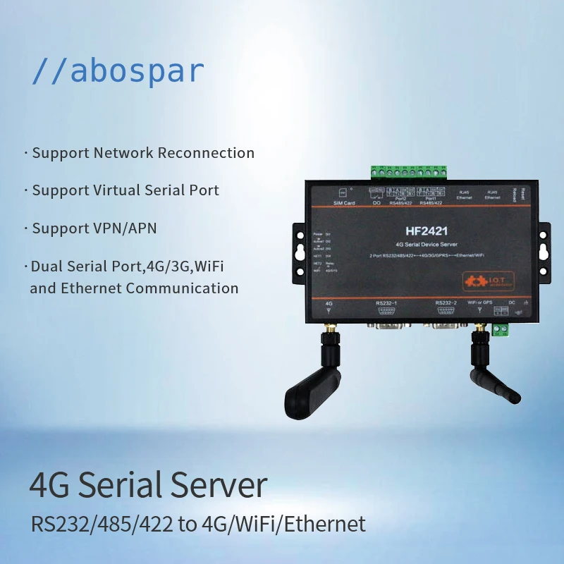 HF2421 Wifi 4G Rj45 Modbus Serial Converter Mqtt Tcp Ip IoT Gateway wide range RS232 RS485 RS422 Serial Server