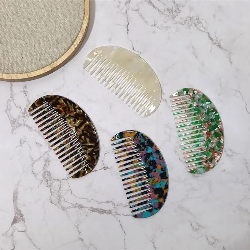 New Arrival Customized Logo 4mm Korean Style Eco Cellulose Acetate Hair Comb for Women with Wide Tooth Hair