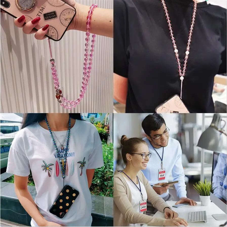 Handmade Beaded Lanyard Crystal Lanyard For Mobile Phone Work Card Id Holder Hanging Neck Chain Women Kids Key Pendant