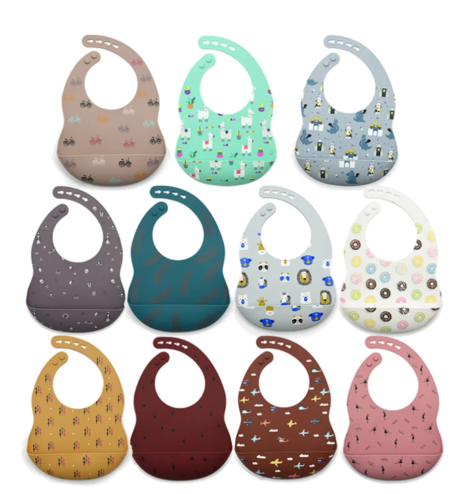 Soft Printed  Heart Kid Silicone Bib Waterproof Bpa Free Animal Baby Feeding Silicone Bibs Customize Bowl Plate Set Manufacturer