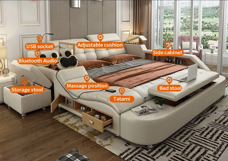 KEHUI Double Bed Mattress with Frame Decker Bedroom Large Sheets Cheap Size Draw Bedframe Furniture Modern Double Bed