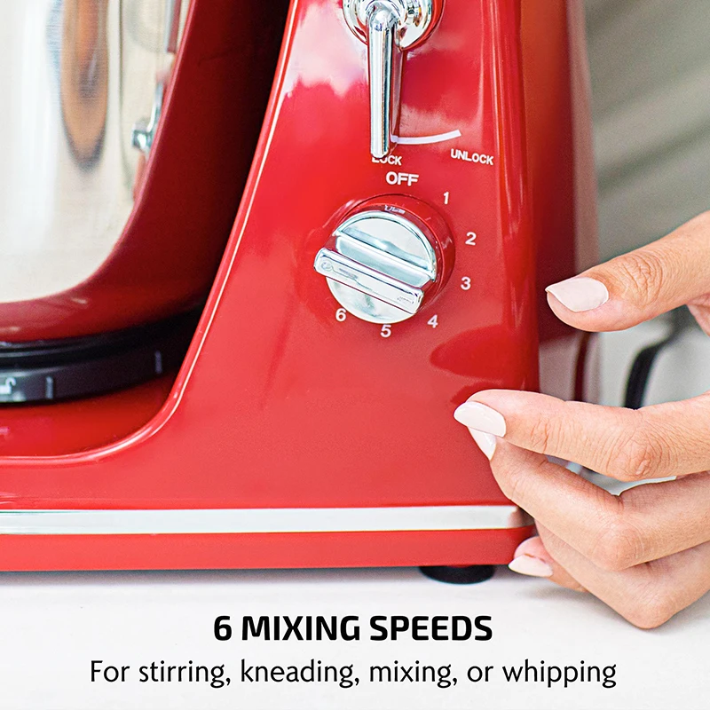 Red 6 Speed Stand Mixer with 3.87 qt Stainless Steel Mixing Bowl Stand Mixer