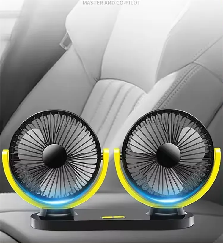 Mini Portable Car Dashboard Double Head Blade Fan 360 Degree Adjustment Multifunction USB Cooling Fan With Base