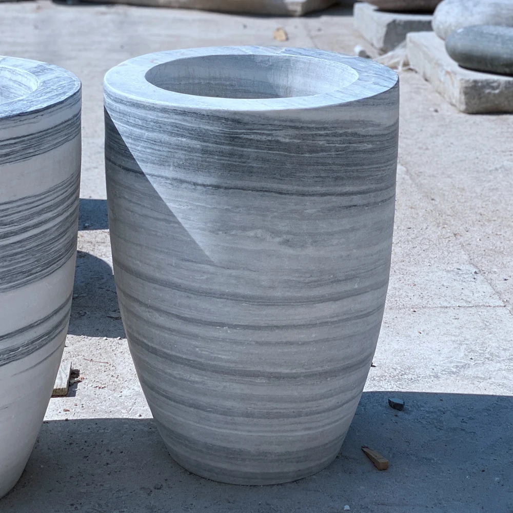 Old stone trough white marble  outdoor big flower circular port basin