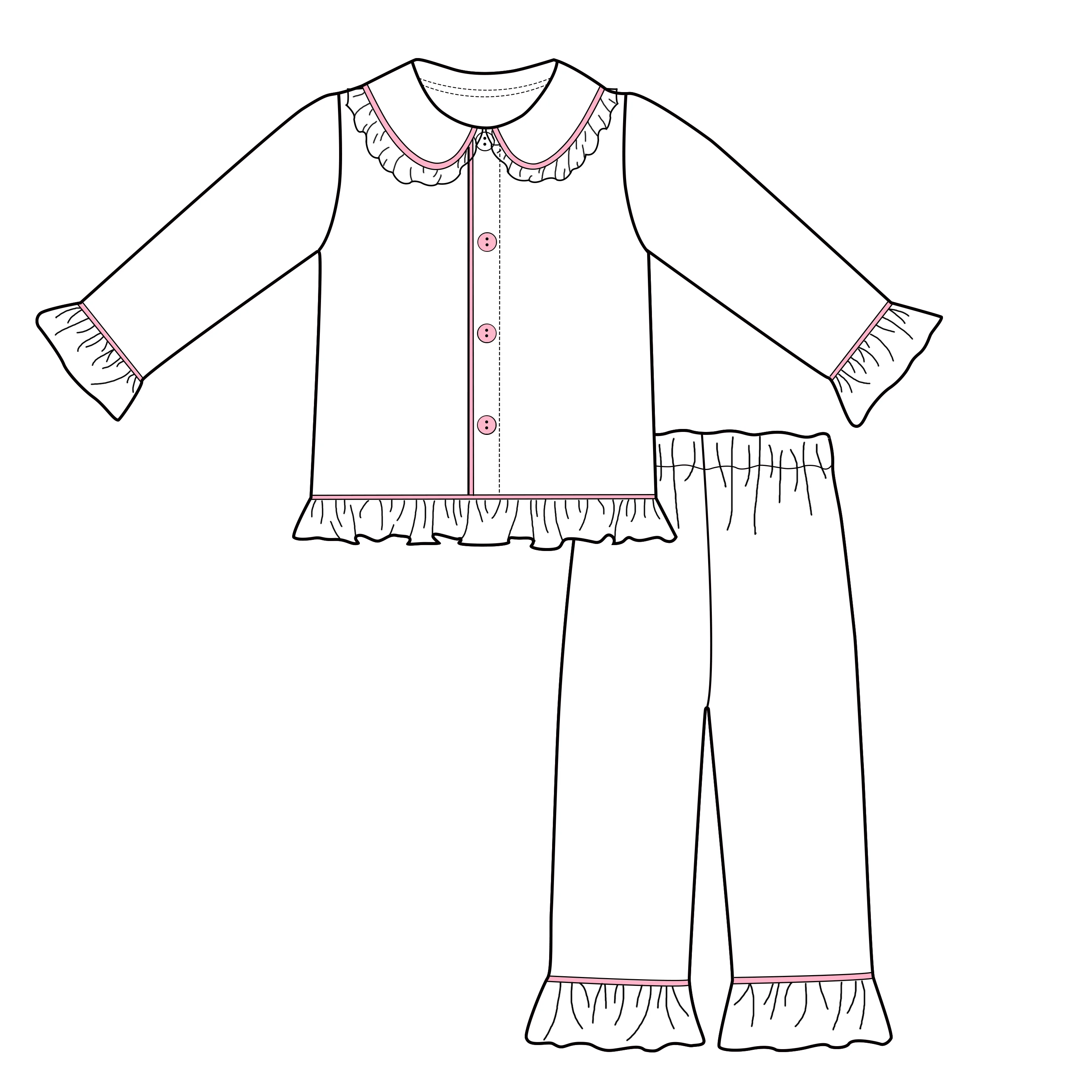 Sweet girls ruffle pjs long sleeve gingham cotton knit spring baby girl pyjamas