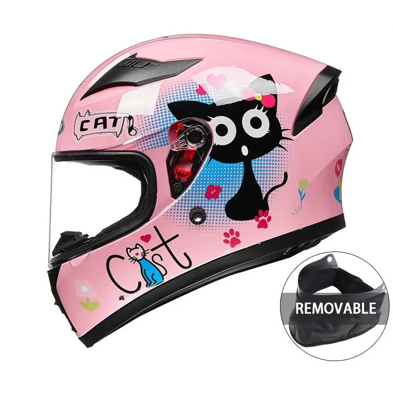 Pink Cartoon Cat Protection High Quality ABS Bicycle Electric Riding Racing Class Safety Helmets Motorcycle Motorcycle Face