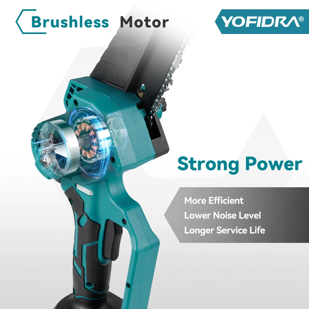 Yofidra  8 inch Brushless Chainsaw Bare Machine Makita Blue with Plastic Case for 18v Battery with Digital Display Mini Chainsaw