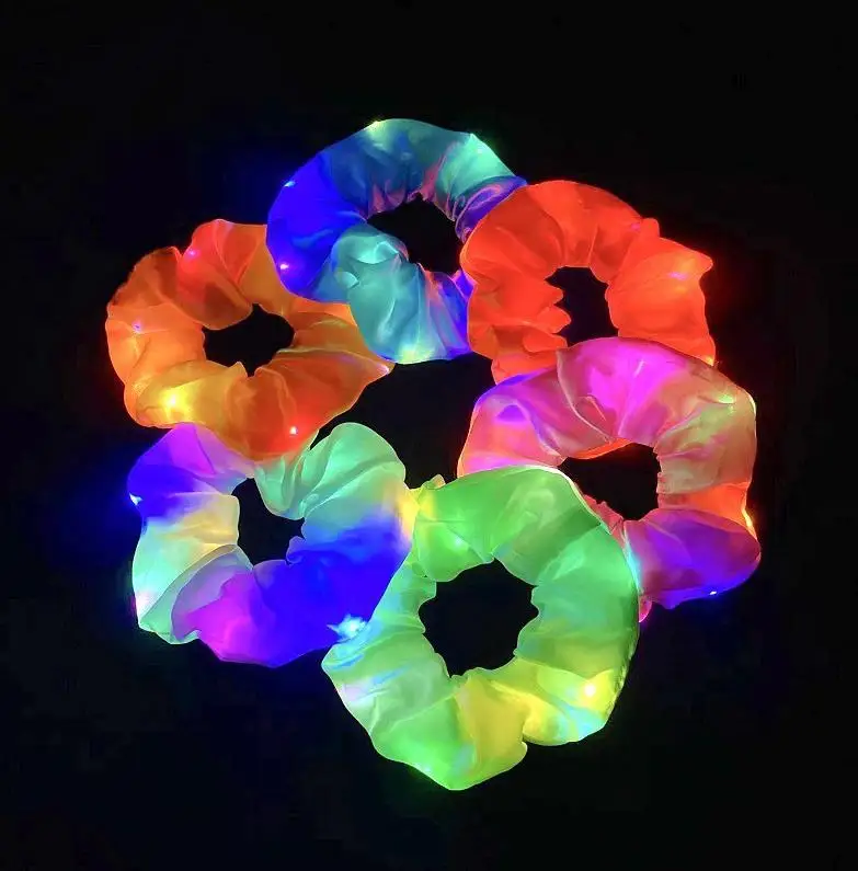 Fun Party Favors LED Hair Scrunchy Flashing Hair Bands for Women Girls Luminous Colorful Glow Hair Tie 3 Light Modes