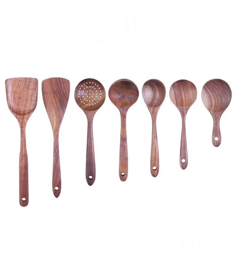 Natural Teak Wood Utensils WoodKitchen Cooking Tools, Uncoated Dishwasher Safety Wooden Kitchen Utensil Set