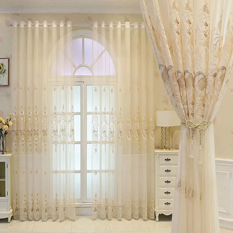 Factory supply voile curtain panels  embroidered sheer cotton fabric curtains